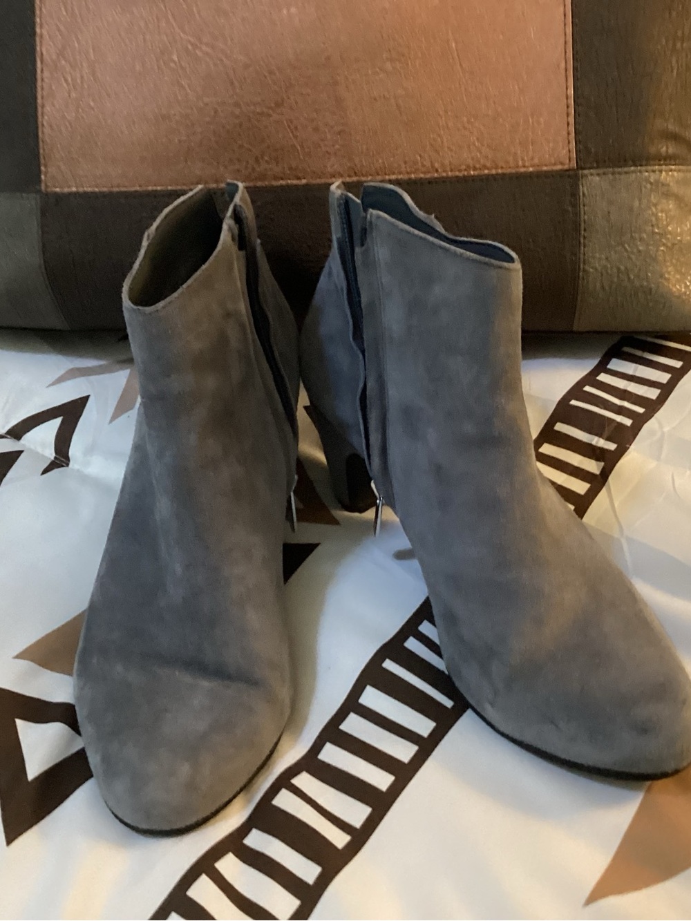 Sam Edelman Gray Suede Ankle Booties - Side Zip Block Heel
